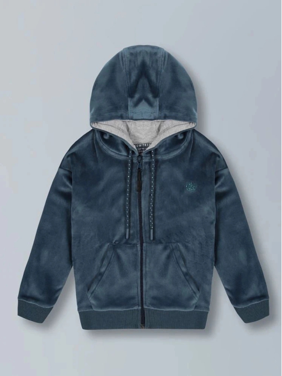 PlumTree Girls Crown Stone Velour Zip Through Hoodie- MidNight Blue - None