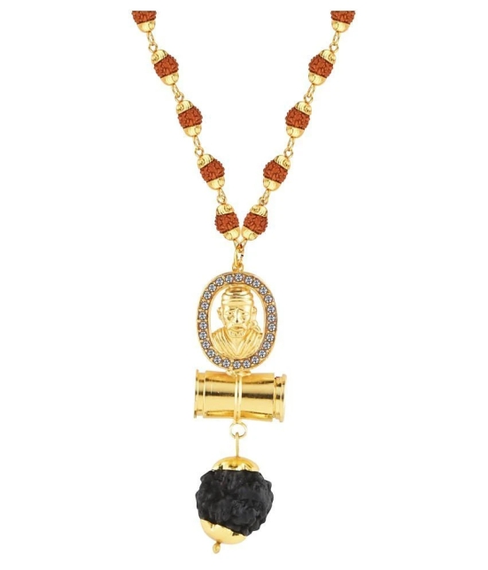 SILVER SHINE Gold Plated Traditional Rudraksh Mala SAI BABA Pendant Mala for Men and Women - Golden