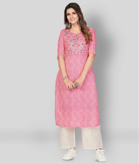 Vbuyz - Pink Cotton Womens Straight Kurti ( Pack of 1 ) - L