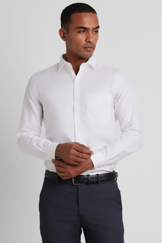 Men White Slim Fit Formal Full Sleeves Formal Shirt