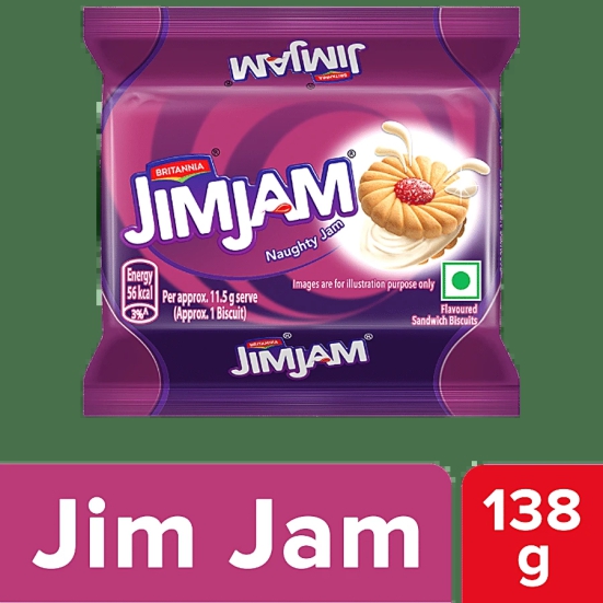 Britannia Jim Jam Cream Biscuit - Crunchy, Ready To Eat, 138 G