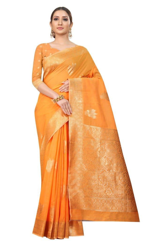 Silk Zone Women's Jamdani Cotton Woven Silk Saree with Blouse Piece