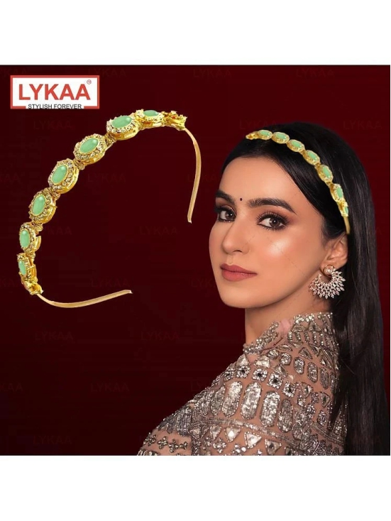 Lykaa Kundan Jewellery Green Plated Hair Band Mathapatti Head Band For Women and Girls - 1Pcs Green - Green