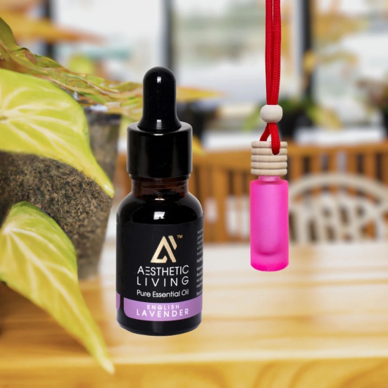 Aesthetic Living Car Aromatizer/ Diffuser Bottle with Essential Oil (Neon Tube Shape-6 ml+ English Lavender Essential Oil, 15 ml)