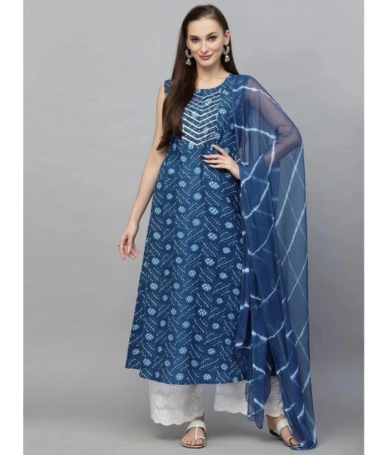 Stylum Cotton Printed A-Line Womens Kurti with Dupatta - Navy Blue ( Pack of 1 ) - None