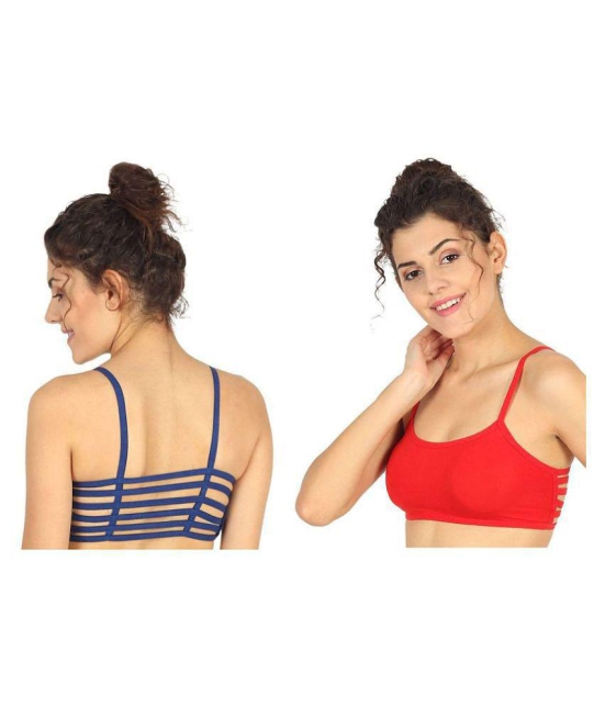 Be Dazzling Red,Blue Cotton Blend Solid Sports Bra - Free Size