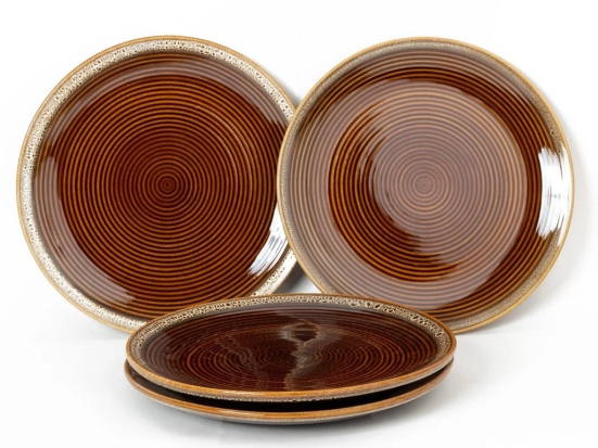 Bodhi House Ceramic Dinner Plates Set, 4 Pieces, Handmade Reactive Glaze Full Plates, Stoneware Dining Plates, Microwave, Dishwasher Safe, Glossy Finish Serving Plates, Peanut Brown