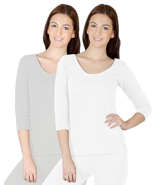 Selfcare Gray And White Viscose Women Thermal Tops-Set Of 2 - XXL