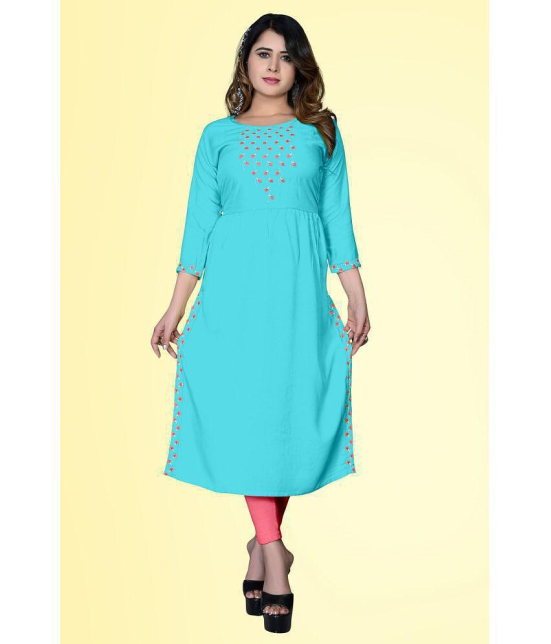 haya fashion - Light Blue Rayon Women's A-line Kurti ( Pack of 1 ) - None