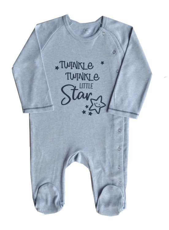 Twinkle Star Printed Blue Melange Sleeper/Full Romper with Feet (100% Cotton Interlock)