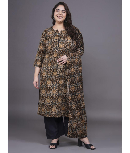 Tissu Cotton Printed Kurti With Palazzo Womens Stitched Salwar Suit - Brown ( Pack of 1 ) - None