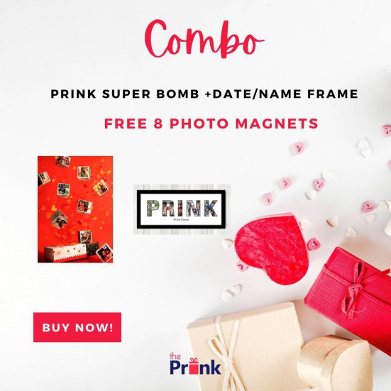 Prink Combo Gifts-Name/Date Frame / A4 12*8 inches / Super Bomb 9 Cubes