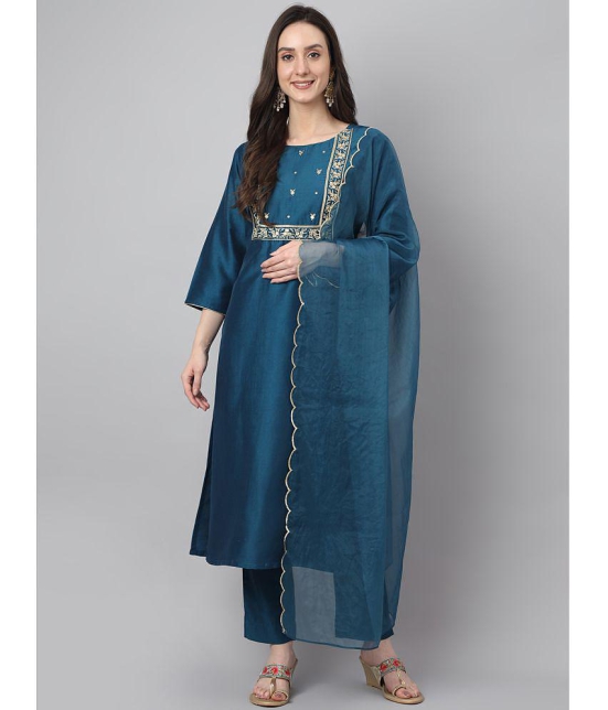 Janasya - Teal Straight Polyester Women''s Stitched Salwar Suit ( Pack of 1 ) - None