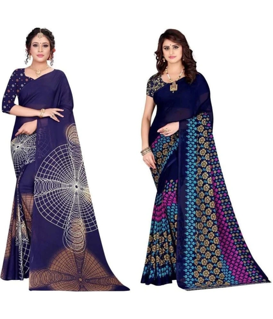 LEELAVATI - Blue Georgette Saree With Blouse Piece ( Pack of 2 ) - Blue