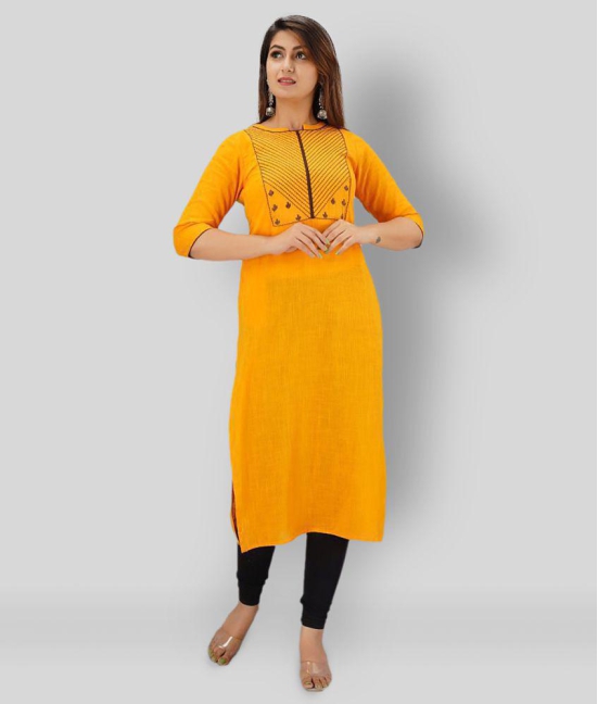 SVARCHI - Yellow Cotton Women's Straight Kurti ( Pack of 1 ) - XL