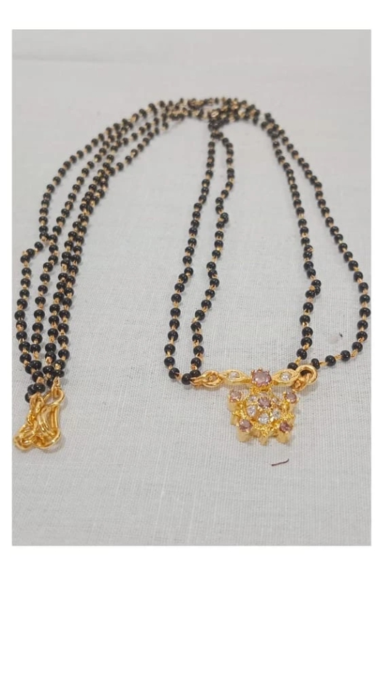 1 Gram Gold Mangalsutra with Black Beads and Floral Pendant