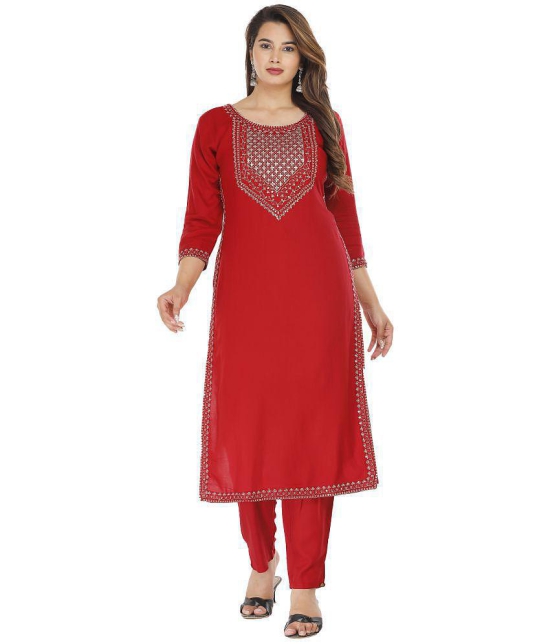 JC4U Red Rayon Kurti With Pants - Stitched Suit Single - None