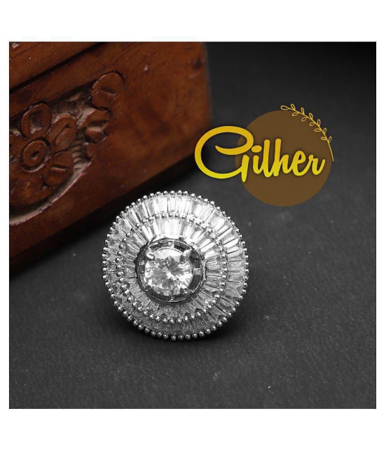 Gilher Fancy American Diamond Stone Cocktail Ring With Adjustable Size For Women And Girls - None