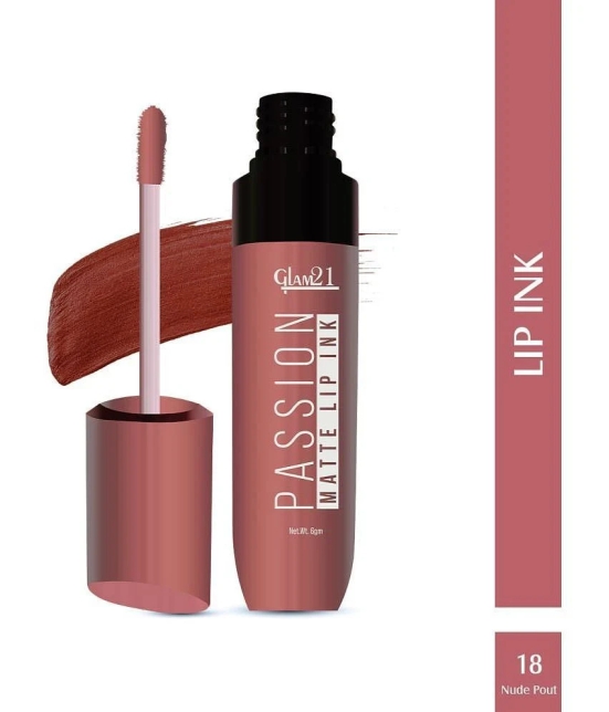 Glam21 Passion Matte Lip Ink Upto 12Hour Color Stay Lightweight & Comfortable 6gm Nude Pout-18