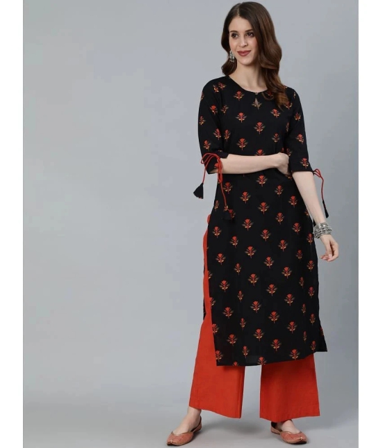 Antaran Cotton Printed Straight Womens Kurti - Black ( Pack of 1 ) - None