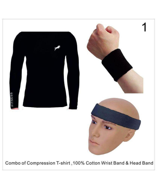 Rider Compression T-SHIRT ''Top Full Sleeve Plain Athletic & 100% COTTON Wrist band & Head band Fit Multi Sports Cycling, Cricket, Football, Badminton, Gym, Fitness - 3XL