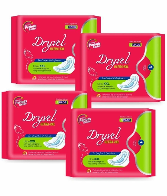 DRYVEL Ultra Soft Sanitary Pads for Women XXL With Wide Wings(Pack Of 4 Each 8 pads)