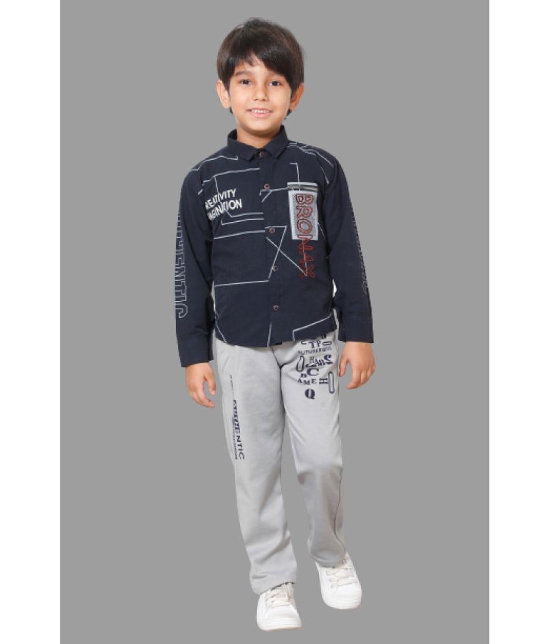 DKGF Fashion - Navy Blue Cotton Blend Boys Shirt & Pants ( Pack of 1 ) - None