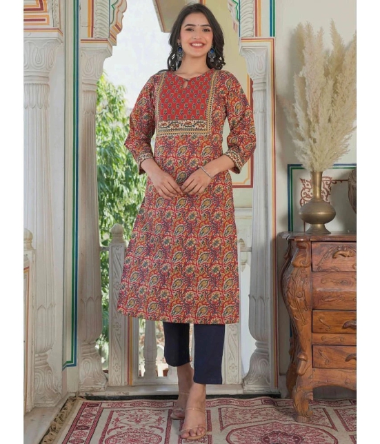 Vbuyz Cotton Printed Straight Womens Kurti - Maroon ( Pack of 1 ) - None