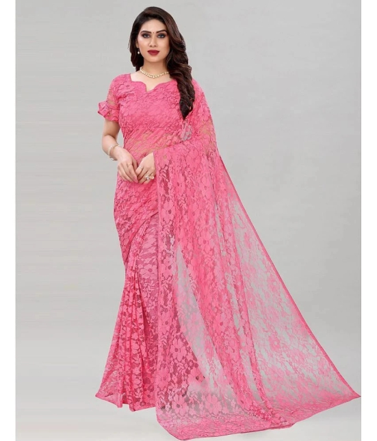 Saadhvi Net Cut Outs Saree Without Blouse Piece - Pink ( Pack of 1 ) - Pink