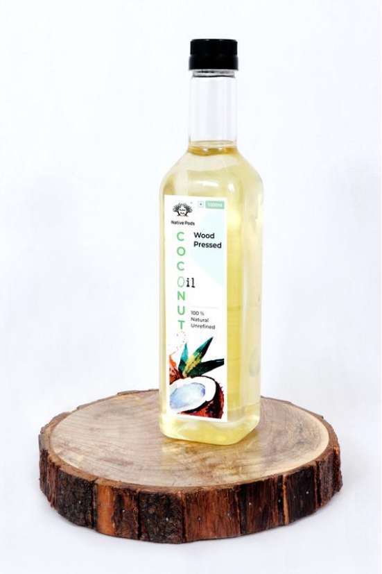 Native Pods Wood Pressed Coconut Oil - Kacchi Ghani/ Chekku/ Kolhu - Natural, Pure & Wood Pressed for Cooking, Skin, Hair & Baby massage (Chekku/Ghani) - 1000mL