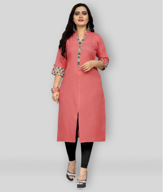 Rangrasiya - Pink Cotton Women's Front Slit Kurti ( Pack of 1 ) - XXL