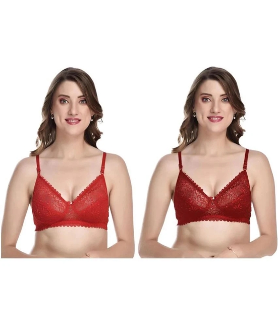 Kiran Enterprises Red Net Non Padded Womens Everyday Bra ( Pack of 2 ) - None