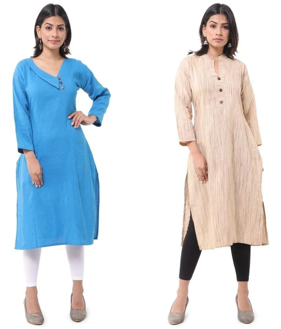 DESHBANDHU DBK - Multicolor Cotton Womens Straight Kurti ( Pack of 2 ) - None