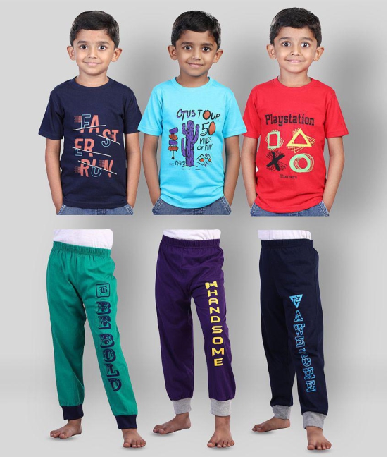 JILZ - Multi Cotton Boy's T-Shirt & Pants ( Pack of 3 ) - None