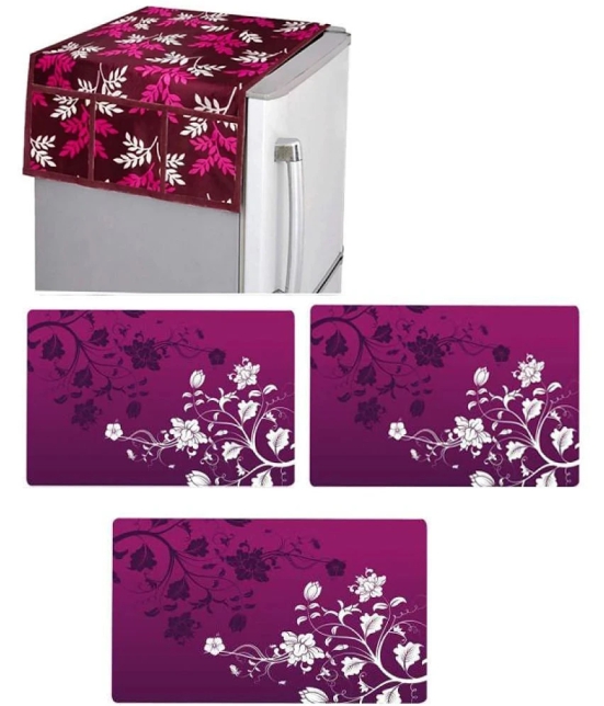 Fabolic Polyester Floral Printed Fridge Mat & Cover ( 93 53 ) Pack of 4 - Purple - Purple