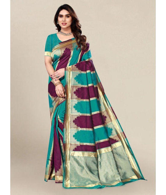 Om Shantam Sarees - Rama Banarasi Silk Saree With Blouse Piece ( Pack of 1 ) - Rama