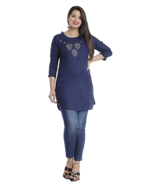 HIGHLIGHT FASHION EXPORT - Navy Viscose Womens Straight Kurti ( Pack of 1 ) - M