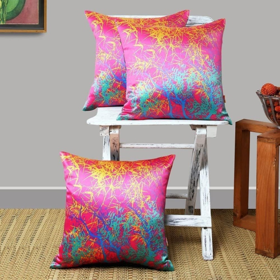 Set of 3 pcs Fuschia & Mustard Foliage Printed cushion cover 16