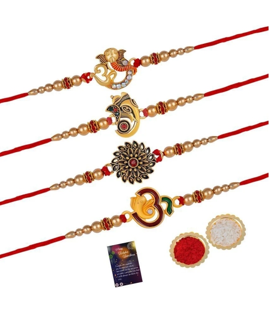 Silver Shine - Red Religious Rakhi ( Pack of 4 ) - None