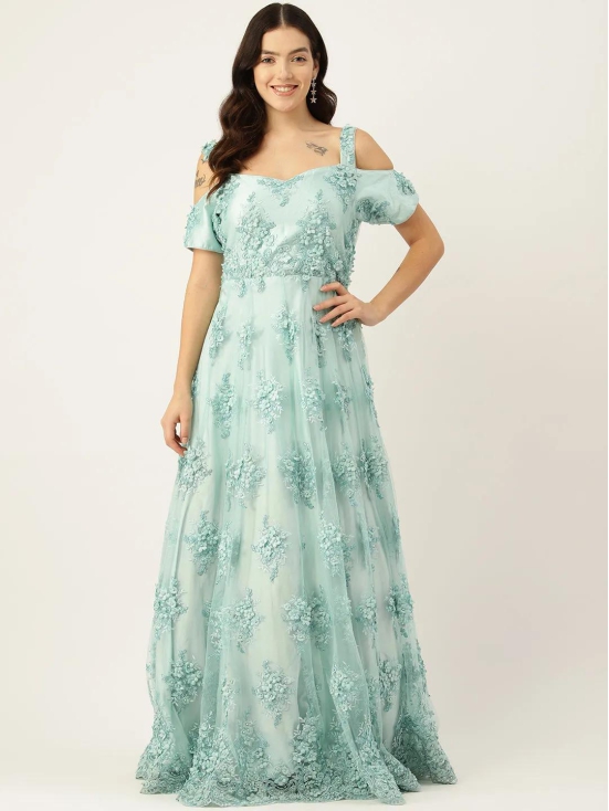 Desginer Sea Green Net Gown-S