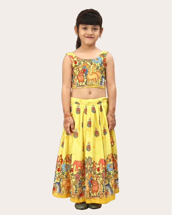 Girls Rayon Silk Fully Stitched Lehenga Choli | Bandhani Print MultiColor Lehenga Choli Set-Yellow / 5 Years-6 Years