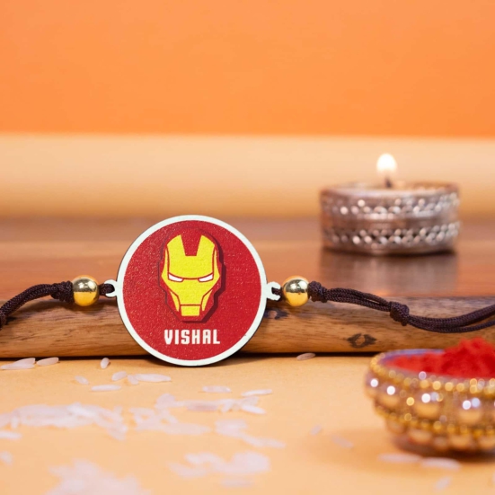 Wooden Rakhi | Personalised | Iron Man Name