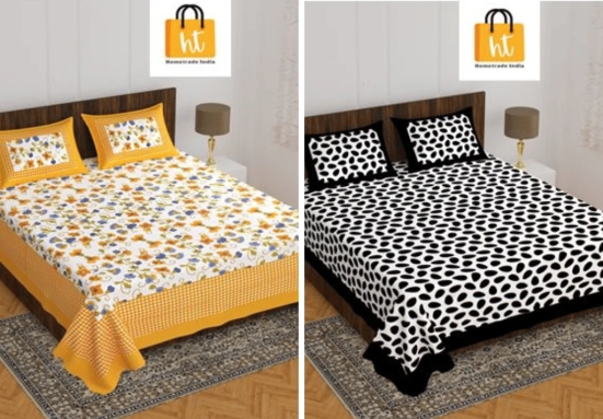 Bedsheet  Adda -100% Pure Cotton Jaipuri Printed Double Bedsheet-