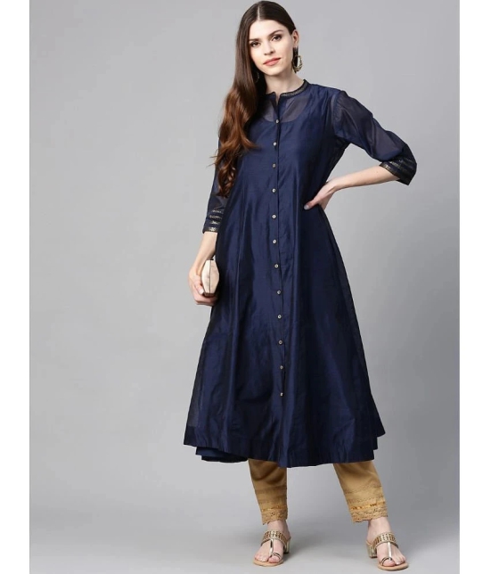 Juniper Chanderi Solid Anarkali Womens Kurti - Indigo ( Pack of 1 ) - None