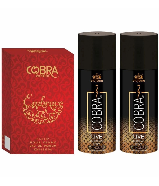 ST.JOHN Cobra Live 150ml*2 & Cobra Embrace 100ml Deodorant Spray & Perfume for Men (400ml) Pack of 3