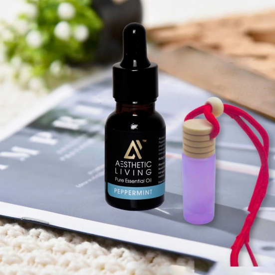 Aesthetic Living Car Aromatizer/ Diffuser Bottle with Essential Oil (Neon Tube Shape-6 ml+ Peppermint Essential Oil, 15 ml)