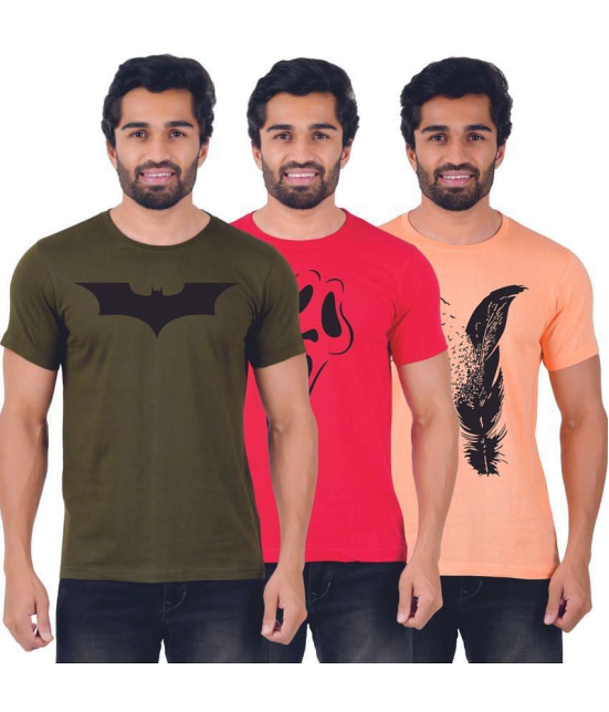 ferocious - Olive Cotton Regular Fit Men's T-Shirt ( Pack of 3 ) - None