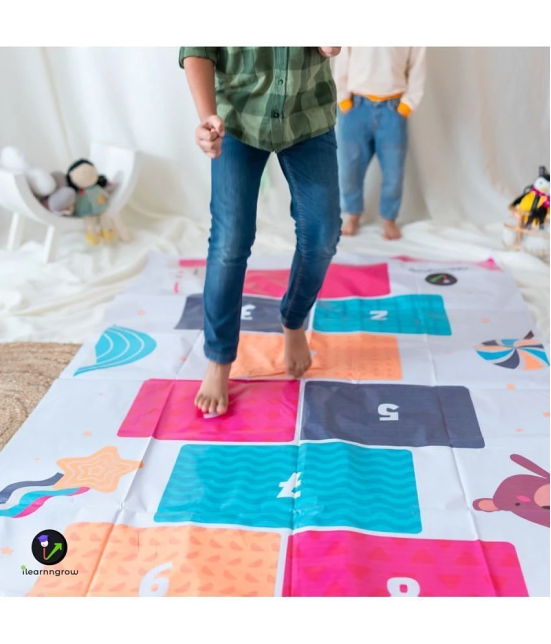 ILEARNNGROW Hopscotch Play Mat - 6ft x 4ft Hop Scotch Mat Game for Kids Made by Flex Mats for 4-12 years Unisex Kids - Multicolor