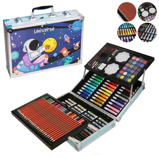 Colour Set Art & Craft Painting Box, Big Coloring Suitcase Multiple 145 Color Kit, Professional Drawing Water Color Pencils, Oil Pastel, Sketches & Acrylic Paint Brush Birthday Gift for Kids