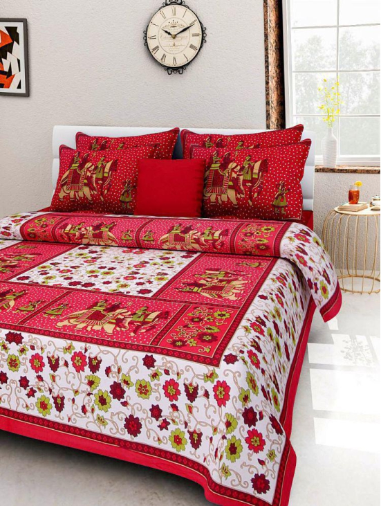 Divya Bazaar Cotton Double Bedsheet with 2 Pillow Covers - Red